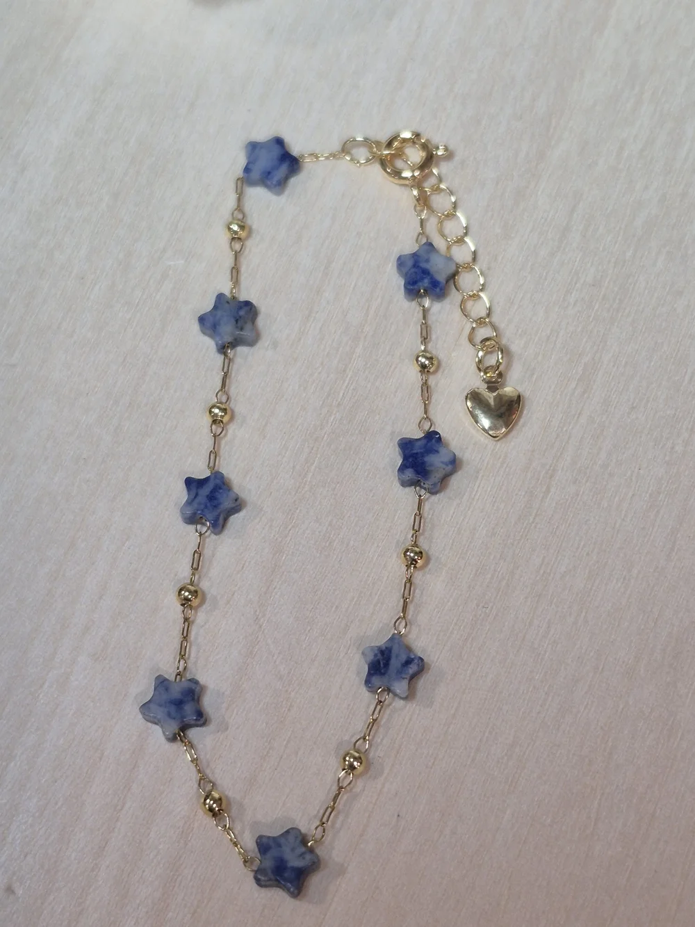 💙⭐️NEW💙⭐️ PRETTY!! SS Micro PaperClip Faceted BLUE DOT Nat.Stone StarBracelet